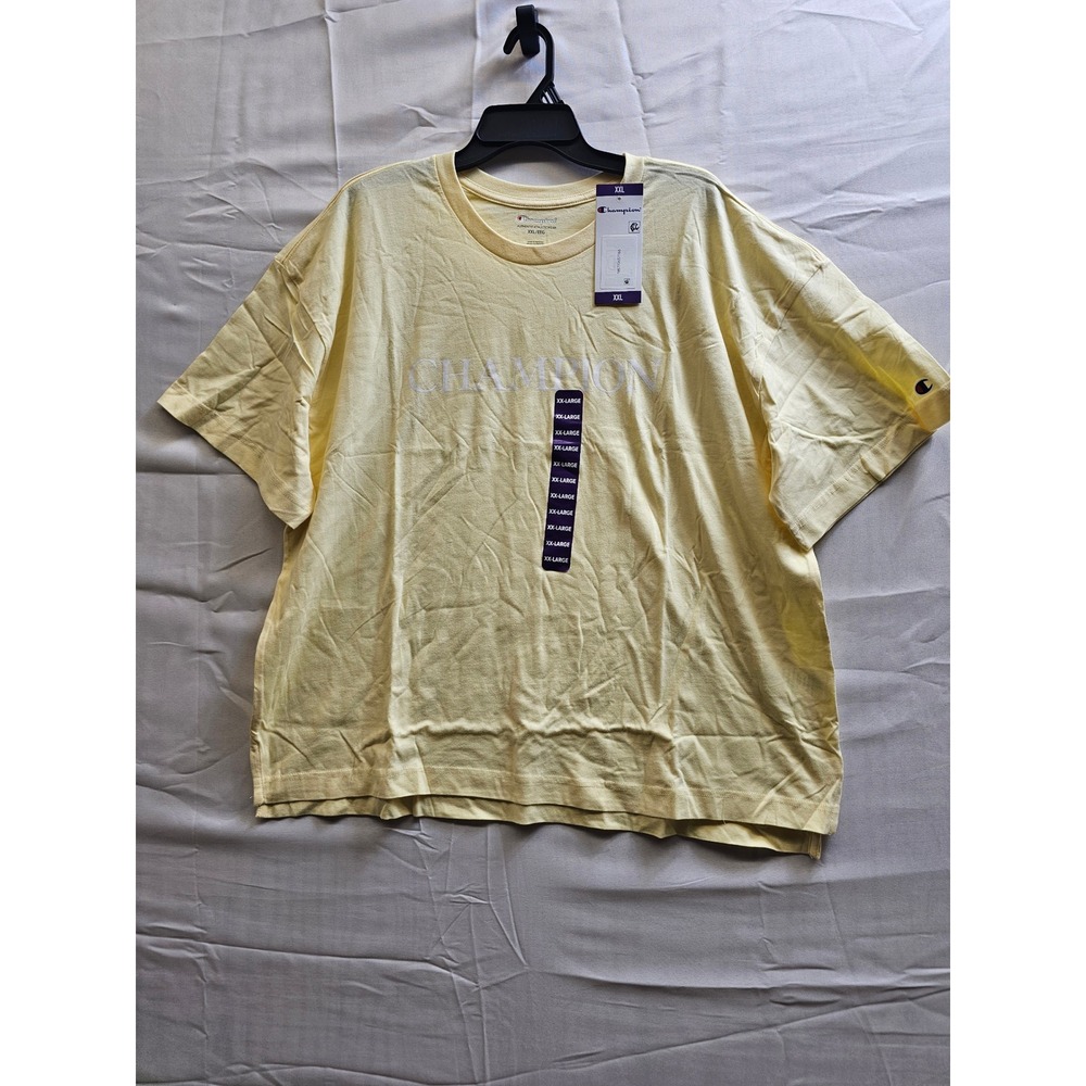 Champion‎ Womens Dandy Yellow Logo T-Shirt XXL Relaxed Fit Cotton Tee New 3Q363